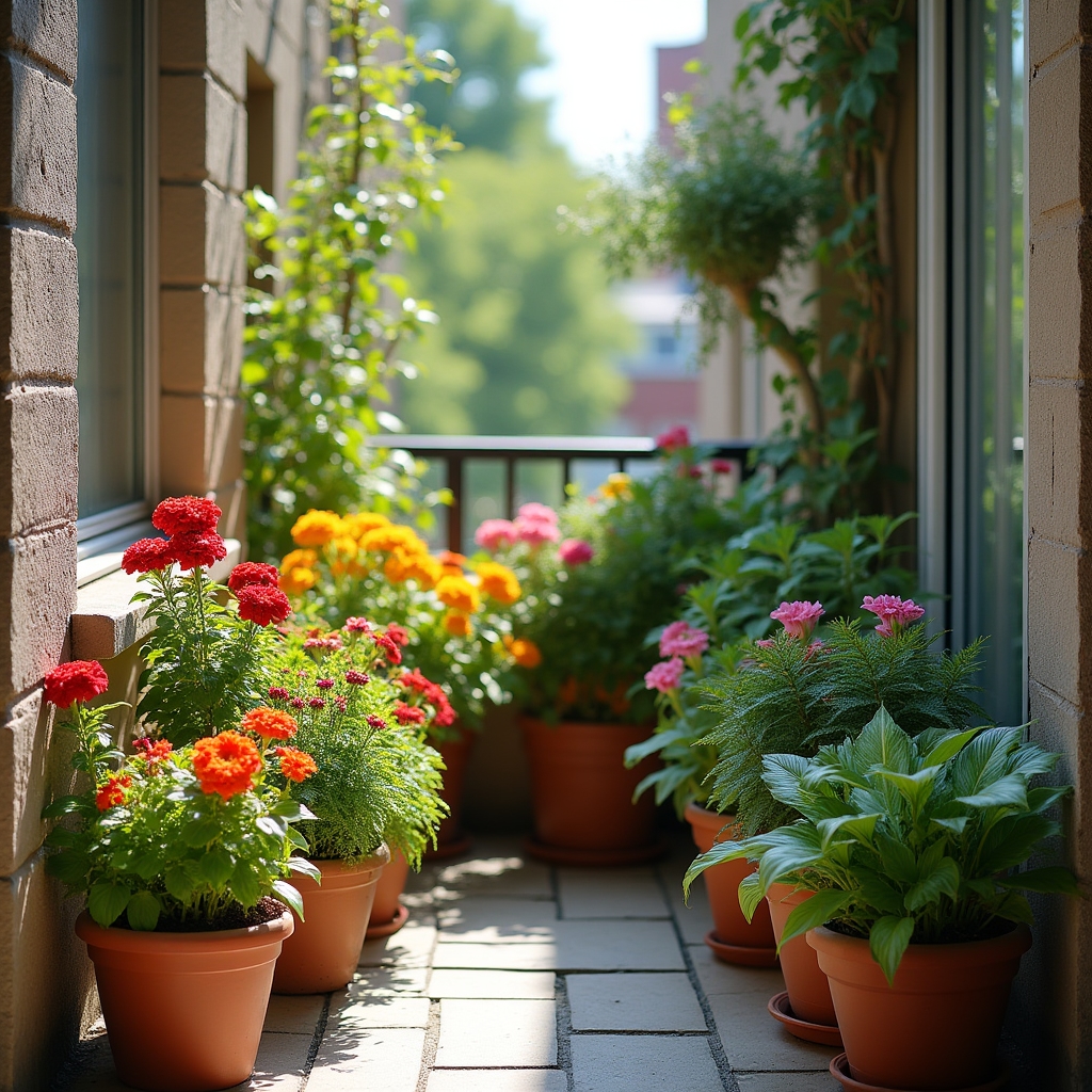 Plante dispuse pe balcon în zone de soare și umbră